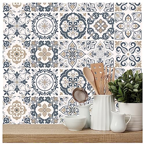 30Pcs Pavimento Adesivo, Liwein PVC Mattonelle Adesive Impermeabili per Piastrelle, Autoadesive per Bagno e Cucina (20x20cm)