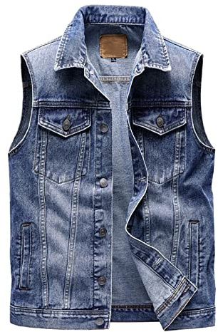 ZMNKH Gilet de Motard en Jean pour Homme Manteau sans Manches Veste Multi Poches Gilet Biker en Jean