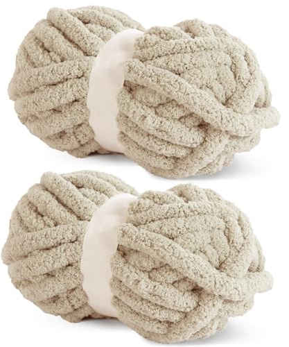 HOMBYS Khaki Chunky Chenille Yarn for Crocheting, Bulky Thick Fluffy Yarn for Knitting,Super Bulky Chunky Yarn for Hand Knitting Blanket, Soft Plush Yarn, 2 Jumbo Pack (27yds,8 oz Each Skein)