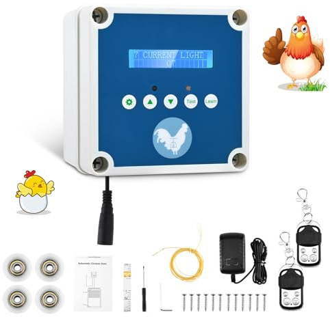Couleeur Automatisches Hühnerhaus Hühnerklappe,Elektrische HühnerklappeTüröffner Hühnerstall mit Timer und 2 Fernbedienungen, Elektrisches Hühnerhaus-Türset zum Schutz der Hühner (Enthält Keine Tür)