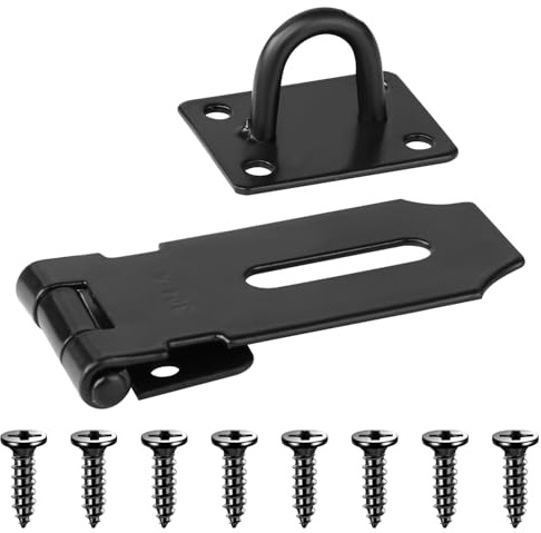 Acooruiteng Vorhängeschloss Haspe 3 Zoll Edelstahl Sicherheitsüberfalle Heavy Duty Überfalle Schloss Überfalle für Vorhängeschloss Padlock Hasp mit 9 Schrauben für Tür Fenster Schrank Schwarz