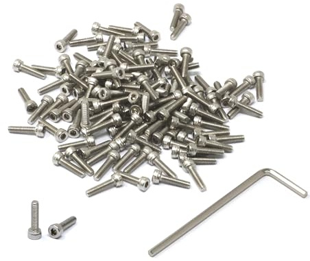 iexcell 100 Pcs M2.5 x 10mm Thread Pitch 0.45 mm Stainless Steel 304 Hex Socket Head Cap Screws Bolts Kit