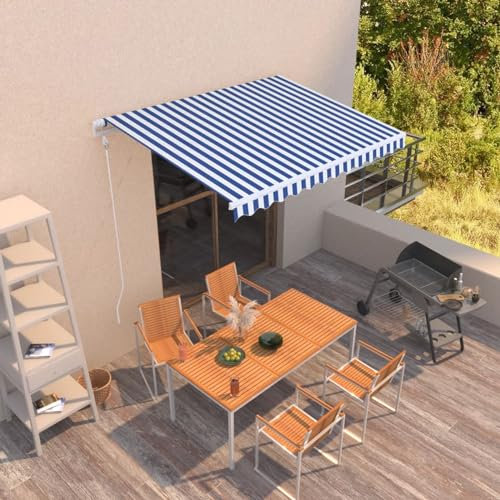 Festnight Toldo Motorizado 300 x 250 cm, Toldo Eléctrico y Manual Retráctil, Toldo Articulado Eléctrico con Mando a Distancia, Toldo Brazo Extensible para Terraza, Jardín, Azul y Blanco