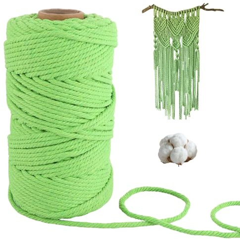 ASelected 5mm Macrame Cord, 100M/328Feet Cotton Macrame Yarn Thick Rope For Wall Hanging Planters Hangers, Diy Crafts And Handmade Arts (Green)
