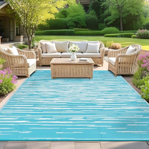 SHACOS Grande Tappeto da Esterno 240 x 300 cm, Impermeabile Tappeti da Esterno per Patio, Tappeto in Plastica Reversibile, Portatile, Anti-UV, Giardino Tappeto per Esterno Terrazza Camper, Blu