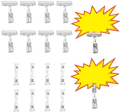20 pezzi Segno Esposizione Clip Doppia faccia Label Holders Girevole Porta Cartellini Prezzi Clip per etichette in plastica per Rivenditori, Supermercati, Fruttivendoli 2 tipi