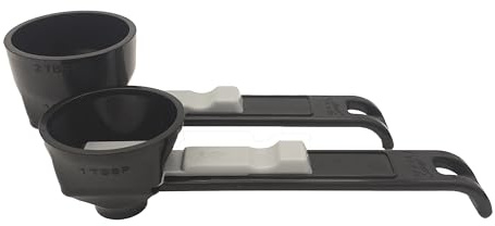 Slide Scoop the original measuring scoop + funnel No spill preparation of protein powder, workout & sports drinks, baby formula & kcup refill Mess & Spill free - (Set of 1 & 2 Tablespoon) Black Scoop