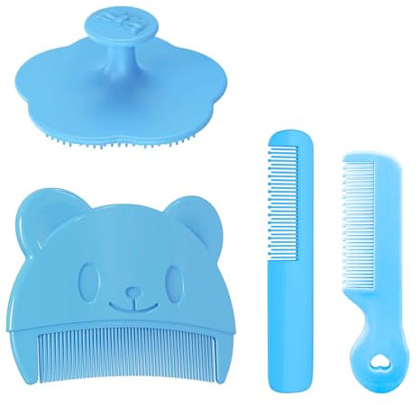 4er-Pack Babybürste, Sanfter Milchschorf Kamm, Baby Haarbürste, Effektives Kopfgneis Entfernen Schorfkamm Baby, Hilft Bei Der Sanften Reinigen Massage Der Kopfhaut für Neugeborene Und Baby (Blau)