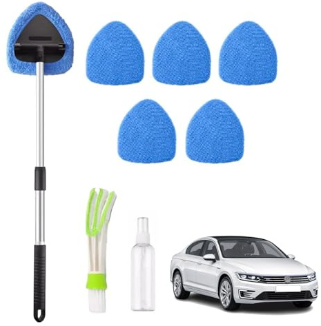 Cepillo Lavar Coche,Limpiador Parabrisas Ventanas,Cepillo Lavar Coche de Extensible,Cepillo Lavar Coche Extensible,Kit de Limpieza de Coches con Mango 6 Almohadillas de Microfibra y Botellas de Spray