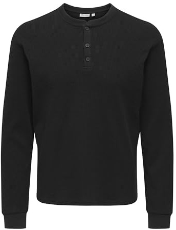 Only & Sons Onstobie Reg LS Henley Tee Noos, Noir, M Homme, Noir, Medium