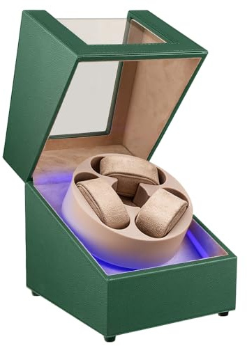 J&T Technology Watch Winder for Automatic Watches,Automatic Watch Winder with LED Light,Rotating Watch Case with Japanese Quiet Motor,4 Rotation Modes,USB Type C