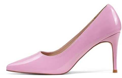 Zhabtuc Zapatos de Tacón Stiletto de Charol, Punta Fina, Tacón 8 cm para Boda y Baile, Rosa, 38 EU