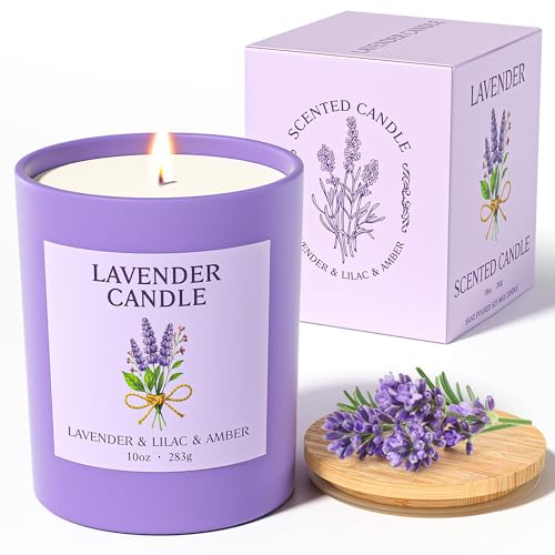 NORVENCE Lot de bougies parfumées à la lavande pour femme, bougies de soja de 283 g avec couvercle en bambou, cadeaux d'anniversaire pour femme et homme, bougie coulée à la main pour la relaxation
