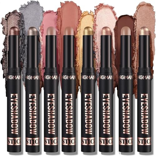 8 PCS Cream Eyeshadow Stick Set for Women, Eye Shadow Pallets for Older Women Skin, Eyeshadow Palette, Matte Earth & Metallic Shades Waterproof, Long-Lasting Wear Everyday & Special Occasions