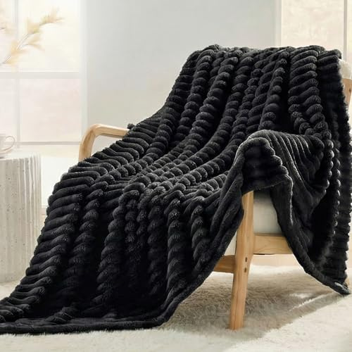 SUPRYNEX Black Fleece Throw Blanket for Couch, Super Soft Cozy Blanket for Home Decor, Perfect Cozy Gifts for Women Men Gifts, Lightweight All Season Couch Blanket, 50x70 Inches