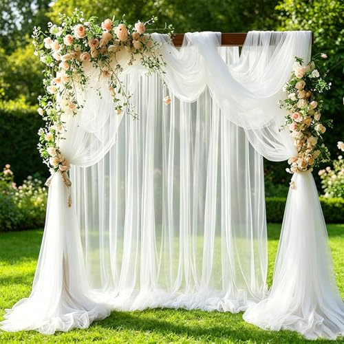 Hoypeyfiy Weißer Hochzeitstuchvorhang 1,6 x 10 m, Transparente Tülldekoration, Ideal für Hochzeiten, Partys und Feiern für Hochzeiten, Partys und Feiern