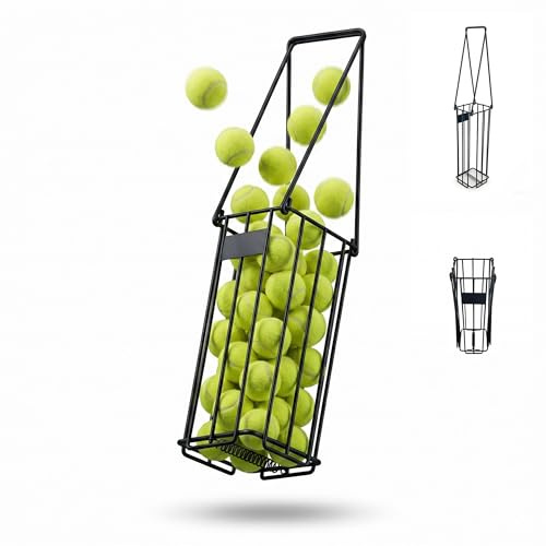Relaxdays Tennis Korg, fällbara handtag, metall, H x B x D: 40,5 x 14 x 14 cm, tennisbollkorg, tennisbollsamlare, svart