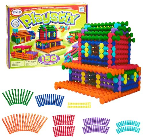 POPULAR PLAYTHINGS Playstix Construction Toy Set with Building Sticks for STEM and Classroom Use, for Kids Ages 4 and Up - 150 Piece Kit