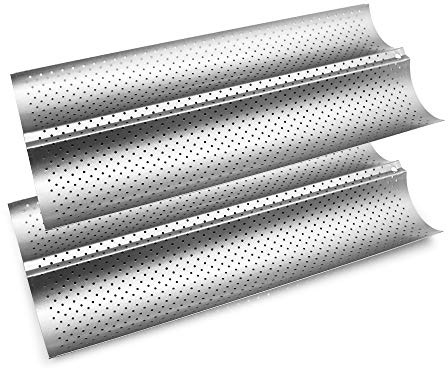 Birsppy FireKylin Baguette Pans for Baking, 2 Pack French Bread Pan 15 x 6.4 Nonstick Perforated 2 Loaves Loaf Bake Mold Toast for Oven (Silver)