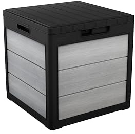 Keter Denali 30 Gallon Resin Deck Box for Patio Furniture, Pool Accessories, and Storage for Outdoor Toys, Grey/Black