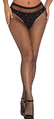 Bohend Collant a rete con strass, luccicanti, a vita alta, elasticizzati, per night club, feste, calze da donna
