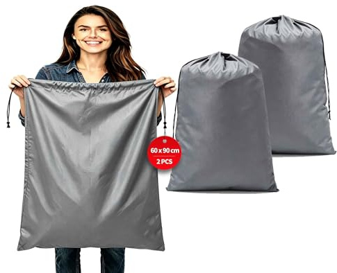 Dmjia® 2 Pezzi Grande Sacco Biancheria Sporca 60 x 90 cm, Pieghevole Portabiancheria, Capacità 120L Con Coulisse, Sacchi Panni (Grigio)