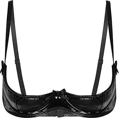 YiZYiF Reggiseno Donna con Push up in Pelle Wetlook Bustier Reggiseno Aperto Davanti Sexy Hot per Sesso Bra Top Bralette Biancheria di Cuoio Nero S