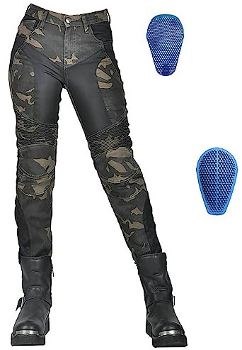 HULUV Damen Motorrad Reit Camouflage Jeans, Herren Armour Dirt Bike Motorradhose, Abnehmbare Upgrade Rüstung, Stretchstoff(Vert,XL)