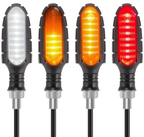 Kinstecks 4PCS Motorcycle Indicators Flowing Turn Signal Lights Motorbike Turning Indicators Daytime Running Lights Taillights Brake Lights 12V for Motorcycle Motorbike LED Amber White Red