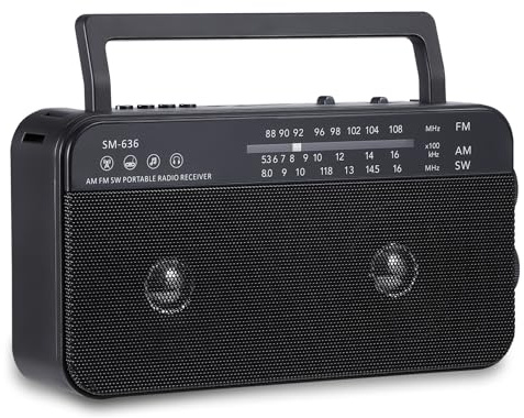 SEMIER Portable AM FM Shortwave Radio with Bluetooth Speaker Plug in Wall, 3X D Cell Batteries Or AC Power Transistor Radio with 2 Tone Mode, Double Loud Speakers, Support AUX/USB/TF Card Play