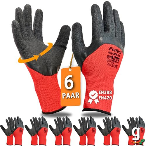 Gardazon Arbeitshandschuhe Herren perfekter Griff – Größe 9, 6 Paar – Schaum-Latexbeschichtet, Schnitt- und Reißfest, Mechaniker Handschuhe, maximalen Schutz Montagehandschuhe, Schutzhandschuhe