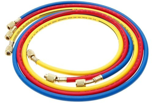 3 Piezas Refrigerante Manguera Carga para R134a, 1/4 SAE Rosca Manómetro Colector Refrigerante, Tres Colores Mangueras Flúor Rellenas Aire Acondicionado, Herramienta Tubos para Reparación Automóviles