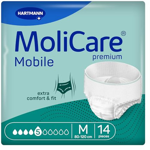 MoliCare premium Mobile 5 Tropfen Größe M, Inkontinenzhosen für Frauen und Männer mit mittlerer Inkontinenz, extra Auslaufschutz, fortschrittlicher Hautschutz, verbesserte Passform, 14 Stück