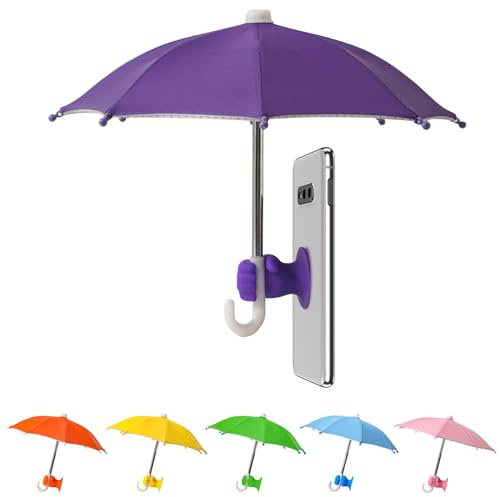 Harewu Phone Umbrella Stand, Sun Shade Mini Umbrella for Cell Phone with Adjustable Fist Style Suction Cup, Universal Anti-Glare Sun Visor for Outdoor (Purple)