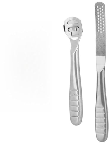 BRRNOO Rasoir à Callosités, Outils de Pédicure Dissolvant de Callosités pour les Pieds Dissolvant de Peau Morte Dure 2 Pièces Poignée Antidérapante en Acier Inoxydable Soins des Pieds