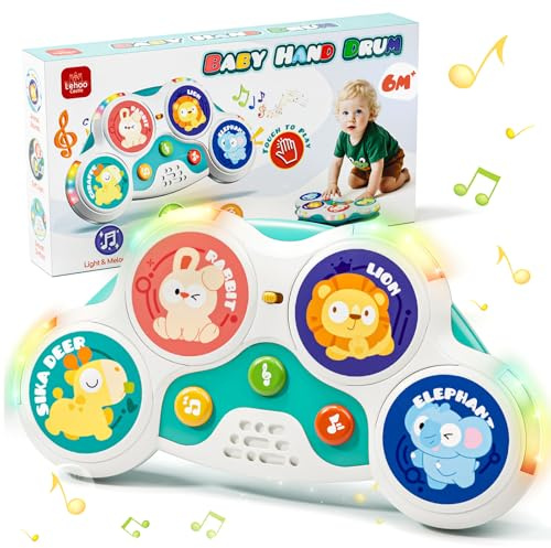 Lehoo Casle Tambor Bebe, Musical Juguetes para Bebés de 6 Meses Tambor Infantil con 3 Sonidos + Modo de Juego Inteligente, Juegos para Niños de 1 año - Regalos Originales para Bebes de 9 y 12 Meses