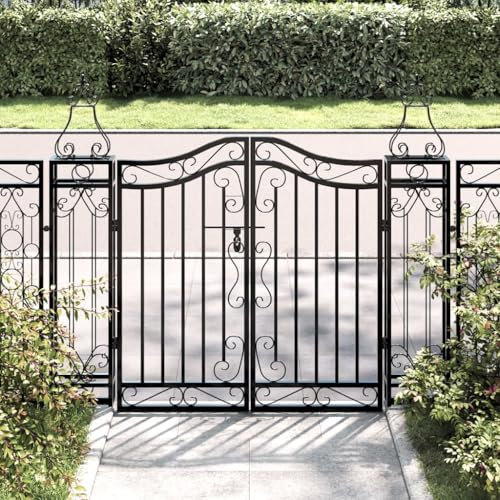 Juroupi Garden Gate Black 121x8x100 cm Wrought Iron,Gate Garden Gate,Garden Entrance Security Gate,Garden Fence Gate-363430