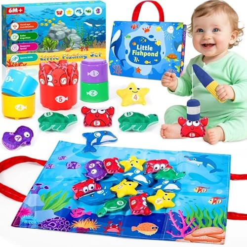 GMUFTIR Juguetes Niños 1 Año Montessori, 22 Piezas Juego Pesca de Tela para Bebes 6-12 Meses, Educativos Juguetes Montessori para Niños 1 Años, Regalo de Cumpleaños para Niños 1 2 3 Años