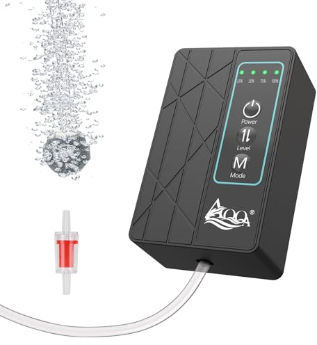 AQQA Aquarium Air Pump 30GPH, USB Rechargeable Battery Powered Fish Tank Air Pump, Adjustable Air Flow Silent Aerator Oxygen Pump for Outdoor Fishing Indoor Power Outages Up to 60 Gallons Tank 2W
