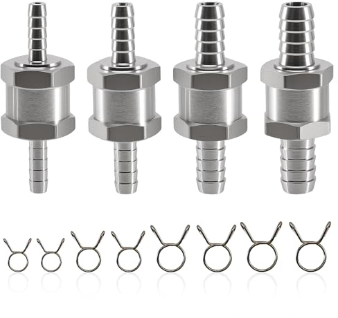 4 stycken aluminiumventiler backventil med 8 stycken fjäderklämmor backventil, 6 mm, 8 mm, 10 mm, 12 mm, för bensin, diesel, olja och vatten i lågtryckssystem