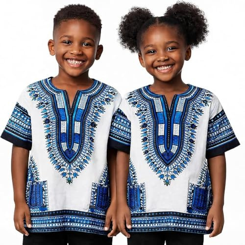Adalex Global Dashiki African Kids Shirt Traditional Design, Authentic Clothes for Children Ethnic Patterns and African Print Boy Girl