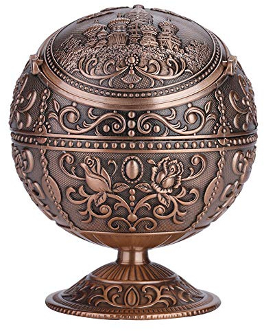 Haofy Cendrier Boule en Métal Coupe-Vent avec Couvercle, Design Vintage Élégant pour une Utilisation Intérieure et Extérieure, Diamètre 10 cm, Château de Cuivre