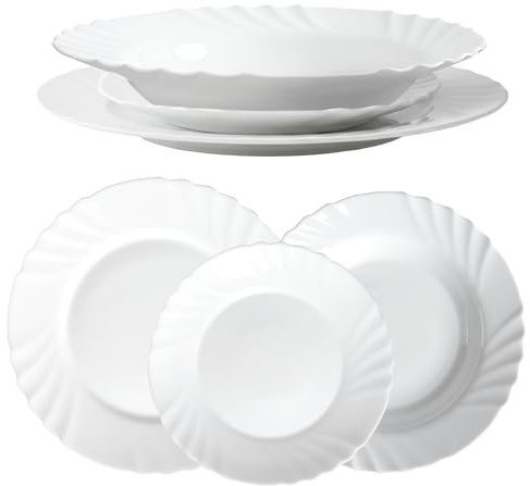 KADAX Porslinsservis 3 delar, porslinsset för 1 person, bordsservis med sopptallrik, desserttallrikar och mattallrikar, tallriksset av opalglas, porslinsset (vit)