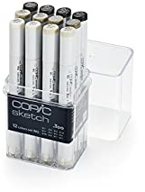Copic Sketch Coloured Marker Pen - Set of 12 Warm Grey, For Art & Crafts, Colouring, Graphics, Highlighter, Design, Anime, Professional & Beginners, Art Supplies & Colouring Books