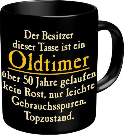 RAHMENLOS® Kaffeebecher zum 50. Geburtstag: Oldtimer 50 Jahre gelaufen. Im Geschenkkarton 2555