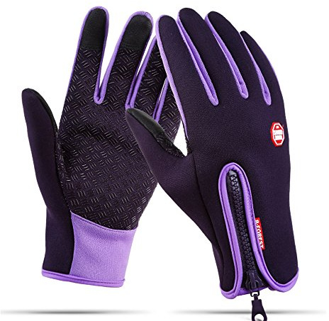 Ytuomzi Winter Gloves Touch Screen Warm Gloves Cold Weather Windproof Cycling Driving Riding Bike Telefingers Thermal Gloves Non-Slip Silicone Gel Adjustable Full Finger Mittens (Purple, Medium)
