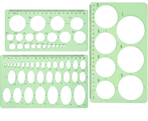 Hestya 3 Pieces Circle Template for Drawing 3 Sizes Circle Stencil Templates for Drafting Round Plastic Geometric Stencil for Office and School Building Formwork Drawings(Clear Green)