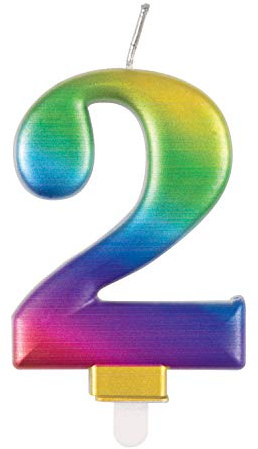 Metallic Rainbow Number 2 Birthday Candle - Vibrant 3D Topper for Cakes & Desserts - Perfect for Kids' & Adults' Parties - 1 Pc