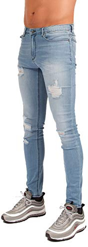 Hardcore Mens Cotton Rich 5 Pockets Super Skinny Denim Jeans (Havana - Light Wash, 34W)