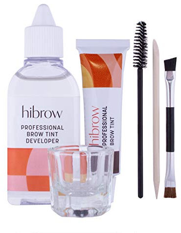 Hi Brow Professional Kit de Teinture - Set Complet pour Teinture des Sourcils - Teinture 15ml, Développeur de Teinture 50ml, Bol en Verre, Brosse Double Embout, Baguette de Mascara (Brun clair)